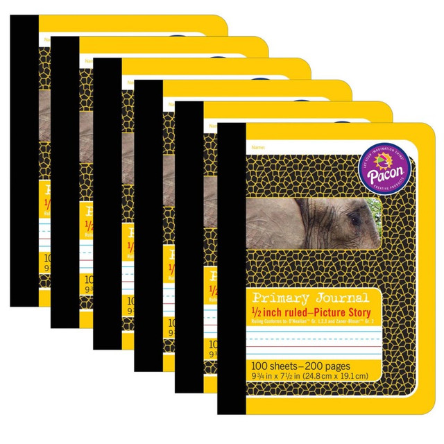 DIXON TICONDEROGA CO Pacon® Primary Composition Book, Book Bound, D'Nealian/Zaner-Bloser, 1/2" x 1/4" x 1/4" Picture Story Ruled, 9-3/4" x 7-1/2", 100 Sheets, Pack of 6