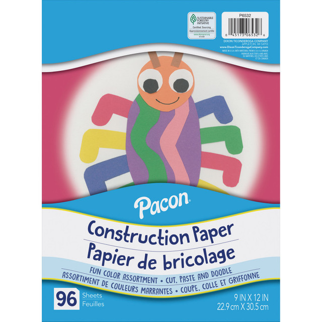 DIXON TICONDEROGA CO Pacon® Construction Paper, Lightweight, Assorted Colors, 9" x 12", 96 Sheets