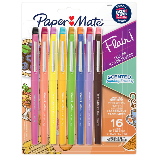 NEWELL BRANDS DISTRIBUTION LLC Paper Mate® Flair Scented Felt Tip Pens, Assorted Sunday Brunch Scents and Colors, 0.7mm, 16 Count