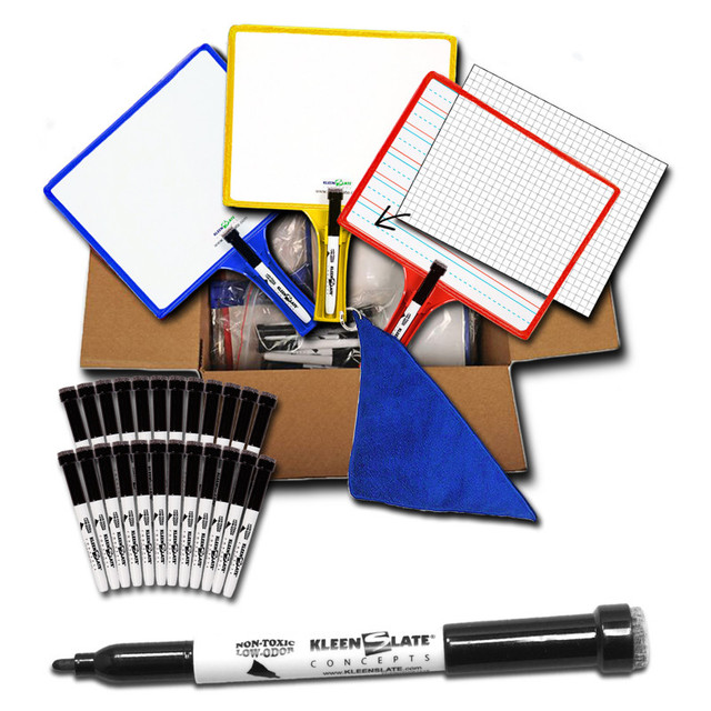 KLEENSLATE CONCEPTS LP KleenSlate® Customizable Handheld Whiteboards with Clear Dry Erase Sleeves & Markers, Class Set of 12
