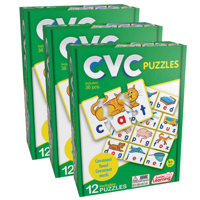 JUNIOR LEARNING Junior Learning® CVC Puzzles, 12 Per Set, 3 Sets