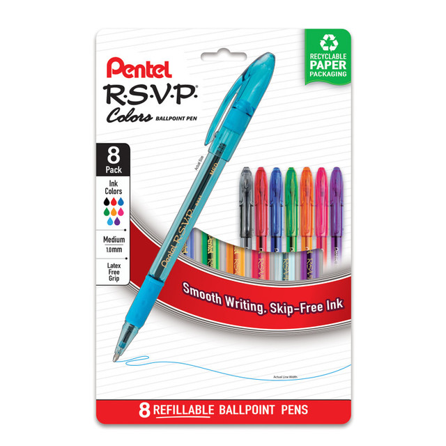 PENTEL OF AMERICA Pentel® R.S.V.P. Colors Ballpoint Pen, (1.0mm), Assorted Ink, 8-Pack