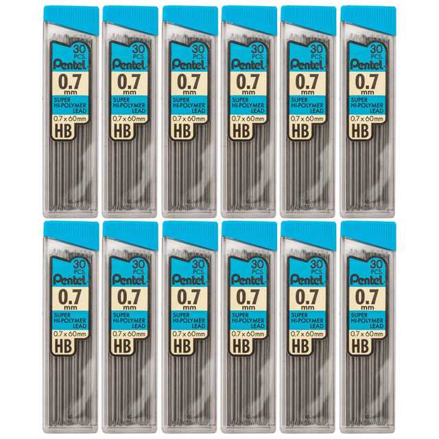 PENTEL OF AMERICA Pentel® HB Super Hi-Polymer Leads, 0.7mm, Black, 30 Leads Per Pack, 12 Packs