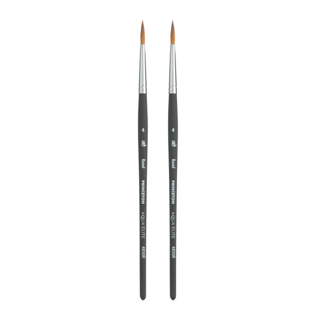 DIXON FINE ART Princeton Aqua Elite Round Brush, Synthetic Bristles, Short Handle Watercolor Paintbrush, Matte Black, Size 4, Pack of 2