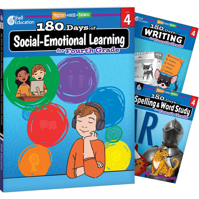 SHELL EDUCATION Shell Education 180 Days Social-Emotional Learning, Writing, & Spelling Grade 4: 3-Book Set