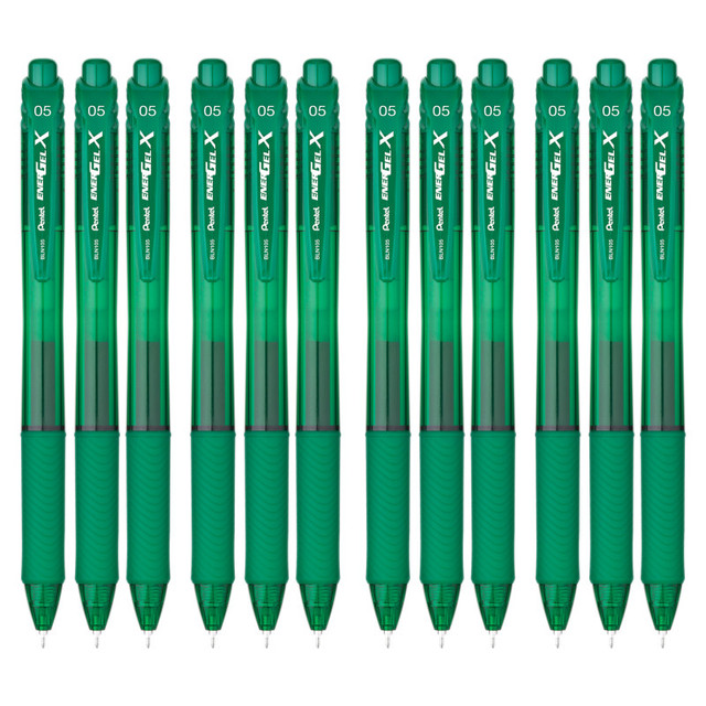 PENTEL OF AMERICA Pentel® EnerGel-X Retractable Liquid Gel Pen, (0.5mm) Needle Tip, Fine Line, Green Ink, 1 Dozen