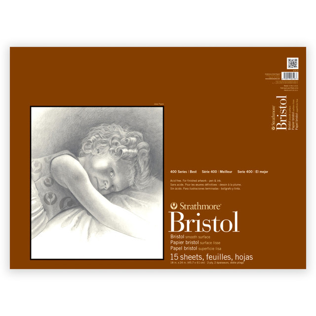 DIXON FINE ART Strathmore 400 Series Bristol Paper Pad, Smooth Finish, 2-Ply, Tape Binding, 15 Sheet, 18x24 inch, 1 Count
