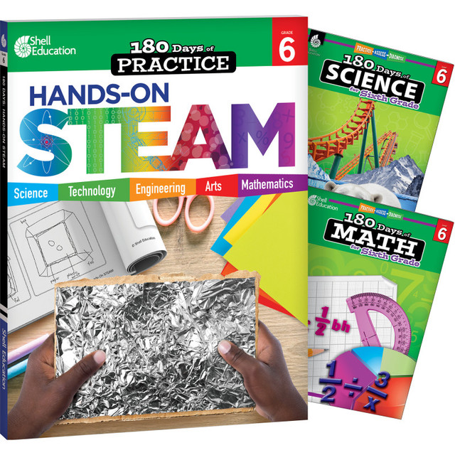 SHELL EDUCATION Shell Education 180 Days STEAM, Science, & Math Grade 6: 3-Book Set