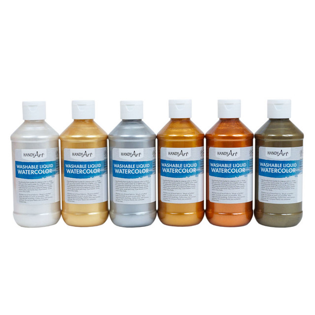 ROCK PAINT DISTRIBUTING CORP Handy Art® Metallic Liquid Watercolor, 8 oz, Set of 6