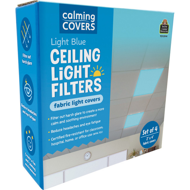 TEACHER CREATED RESOURCES Teacher Created Resources® Light Blue Calming Covers Ceiling Light Filters, 2' x 4', Set of 4