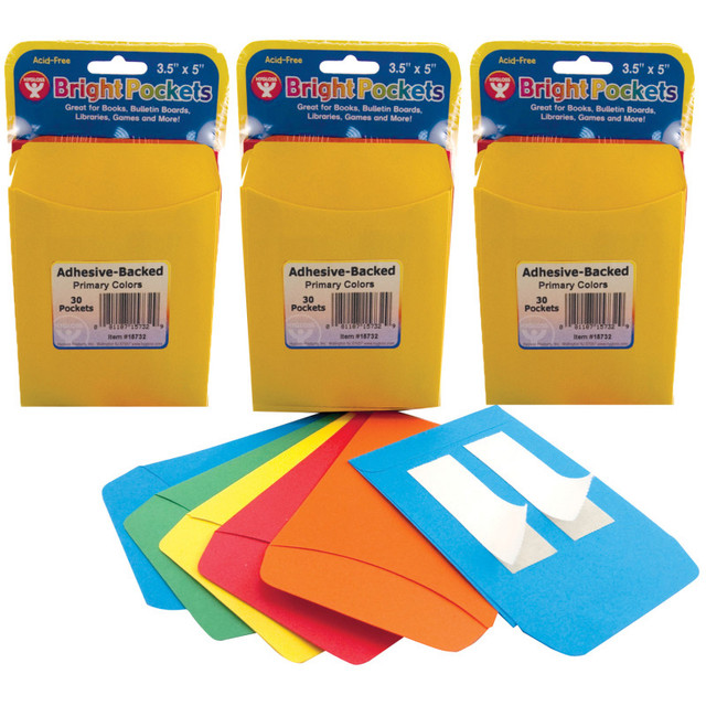 HYGLOSS PRODUCTS INC. Hygloss® Self Adhesive Library Pockets, 3.5" x 4.875", 30 Per Pack, 3 Packs