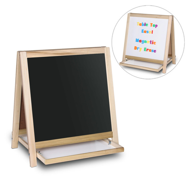 FLIPSIDE Crestline Products Magnetic Table Top Easel White Dry Erase/Black Chalkboard, 19.5"H x 18"W