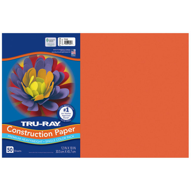 DIXON TICONDEROGA CO Tru-Ray® Construction Paper, Heavyweight, Orange, 12" x 18", 50 Sheets