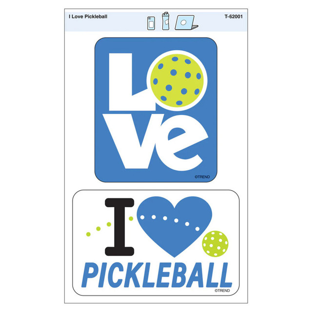 TREND ENTERPRISES INC. TREND I Love Pickleball Vinyl Stickers, Pack of 2