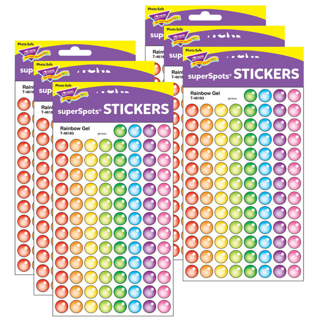 TREND ENTERPRISES INC. TREND Rainbow Gel superSpots® Stickers, 800 Per Pack, 6 Packs