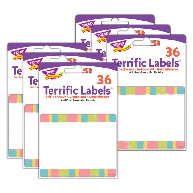TREND ENTERPRISES INC. TREND Cheerful Stripes Terrific Labels™, 36 Per Pack, 6 Packs