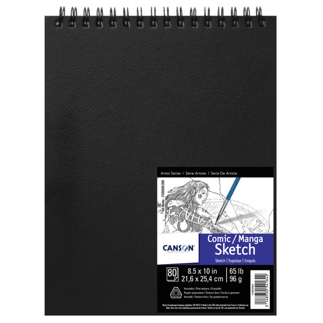 DIXON FINE ART Canson Artist Series Manga Sketch Art Book, Black Cover, Wire Binding, 80 Sheet, 8.5x10 inch, 1 Count