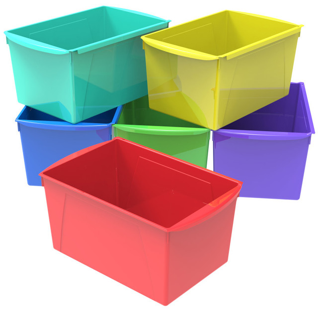 STOREX INDUSTRIES Storex Wide Book Bin, Assorted Color, Set of 6