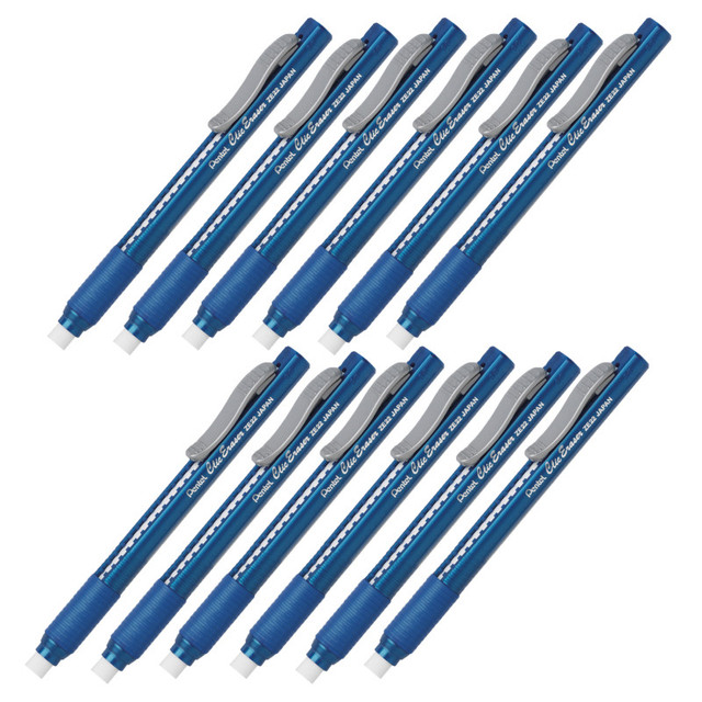 PENTEL OF AMERICA Pentel® Clic Erasers® Grip, Blue Barrel, Pack of 12