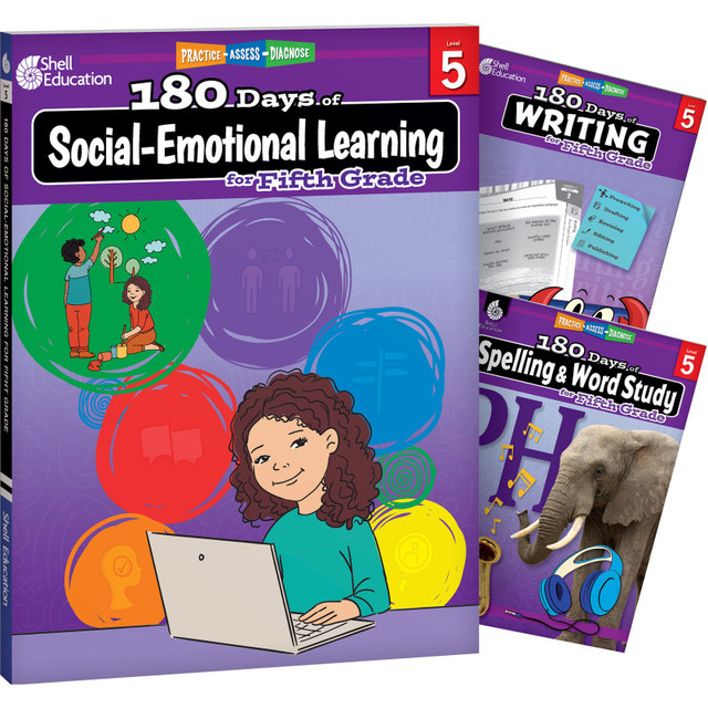 SHELL EDUCATION Shell Education 180 Days Social-Emotional Learning, Writing, & Spelling Grade 5: 3-Book Set