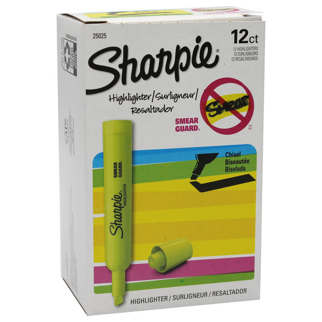 NEWELL BRANDS DISTRIBUTION LLC Sharpie® Tank Style Highlighters, Chisel Tip, Fluorescent Yellow, Box of 12