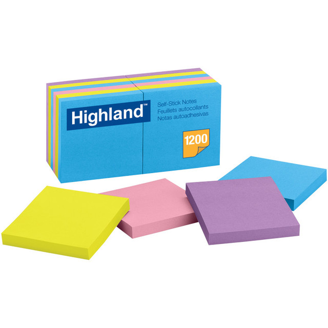 3M COMPANY Highland™ Self-Stick Removable Notes, 3" x 3", Assorted Colors, 12 Pads