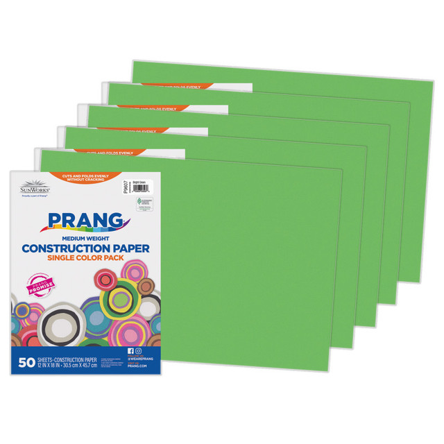 DIXON TICONDEROGA CO Prang® Construction Paper, Medium Weight, Bright Green, 12" x 18", 50 Sheets Per Pack, 5 Packs