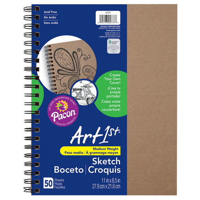 DIXON TICONDEROGA CO UCreate® Create Your Own Cover Sketch Diary, Natural Chip Cover, 11" x 8-1/2", 50 Sheets