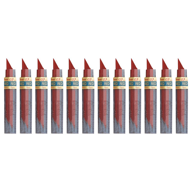 PENTEL OF AMERICA Pentel® HB Super Hi-Polymer Leads, 0.7mm, Red, 12 Per Tube, 12 Tubes
