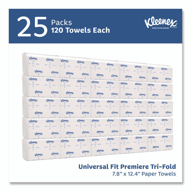 KIMBERLY-CLARK PROFESSIONAL Kleenex® 13253 Premiere Folded Towels, 1-Ply, 7.8 x 12.4, White, 120/Pack, 25 Packs/Carton