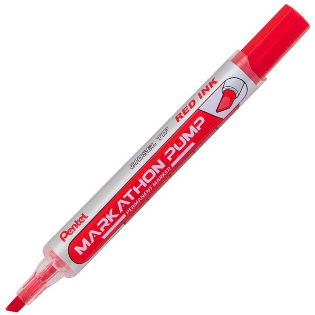 PENTEL OF AMERICA Pentel® Markathon Pump Permanent Marker, Chisel Tip, Red Ink, 1 Dozen