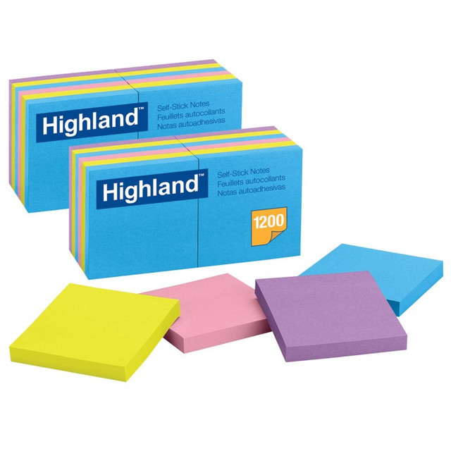 3M COMPANY Highland™ Self-Stick Removable Notes, 3" x 3", Assorted Colors, 12 Pads/Pack, 2 Packs