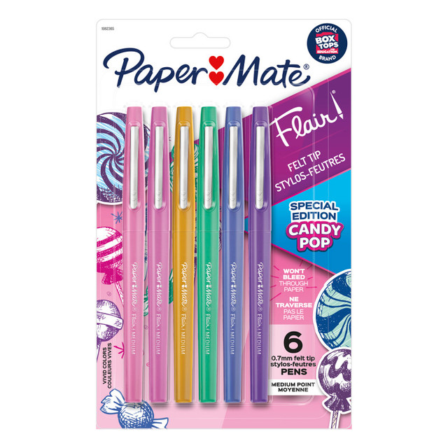 NEWELL BRANDS DISTRIBUTION LLC Paper Mate® Flair Felt Tip Pens, Medium Point (0.7mm), Candy Pop Pack, 6 Count