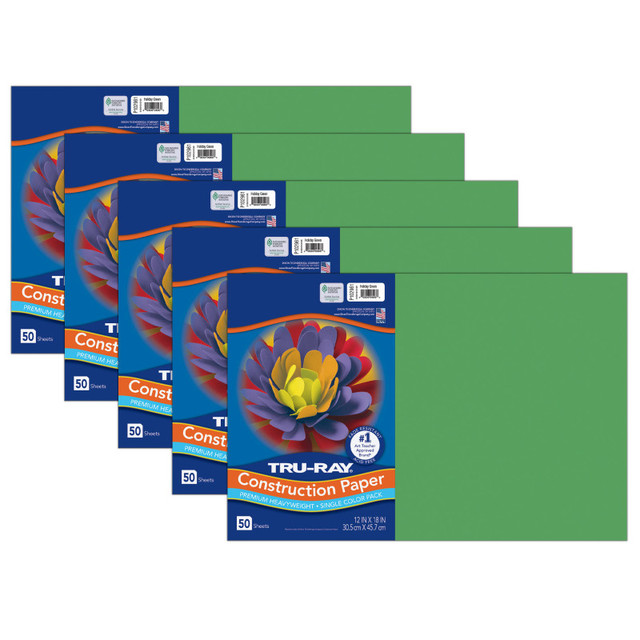 DIXON TICONDEROGA CO Tru-Ray® Construction Paper, Heavyweight, Holiday Green, 12" x 18", 50 Sheets Per Pack, 5 Packs