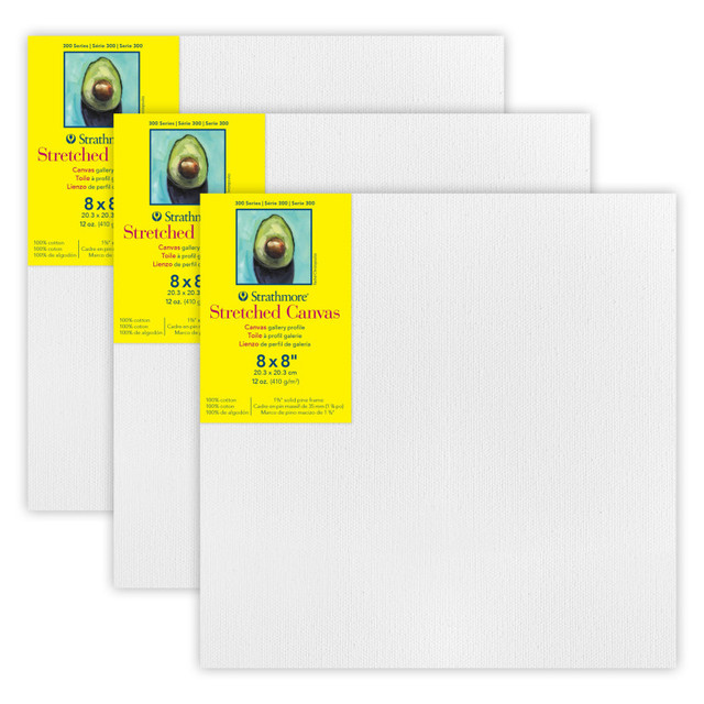DIXON FINE ART Strathmore 300 Series Gallery Stretched Canvas, 8x8 inch, Pack of 3
