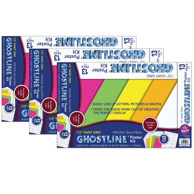 DIXON TICONDEROGA CO Ghostline® Poster Board Kit, 5 Assorted Colors, 14" x 22", 13 Pieces Per Kit, 3 Kits