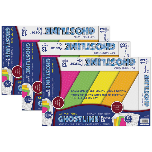 DIXON TICONDEROGA CO Ghostline® Poster Board Kit, 5 Assorted Colors, 14" x 22", 13 Pieces Per Kit, 3 Kits