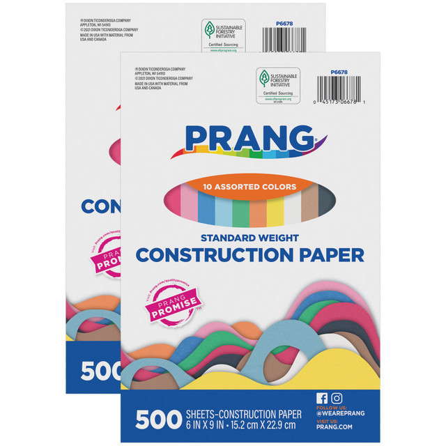 DIXON TICONDEROGA CO Prang® Construction Paper, Standard Weight, 10 Assorted Colors, 6" x 9", 500 Sheets Per Pack, 2 Packs
