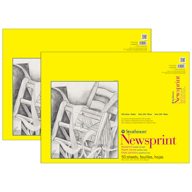 DIXON FINE ART Strathmore 300 Series Newsprint Pad, Tape Binding, 50 Sheet, 18x24 inch, Pack of 2