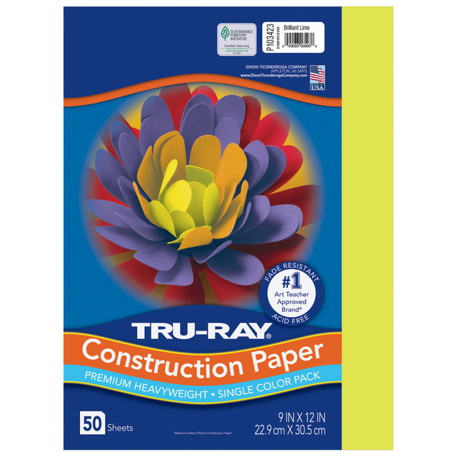 DIXON TICONDEROGA CO Tru-Ray® Construction Paper, Heavyweight, Brilliant Lime, 9" x 12", 50 Sheets