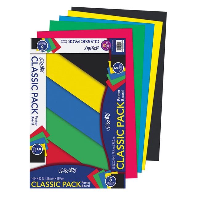 DIXON TICONDEROGA CO UCreate® Primary Poster Board, 5 Assorted Colors, Primary, 14" x 22", 5 Sheets