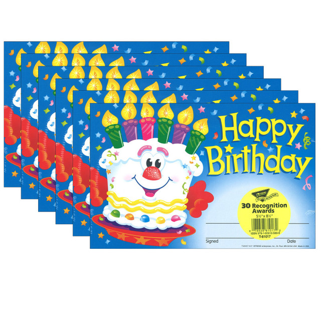 TREND ENTERPRISES INC. TREND Happy Birthday Cake Recognition Awards, 30 Per Pack, 6 Packs