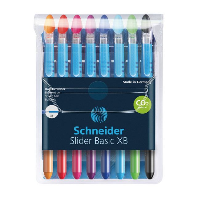 REDIFORM INC Schneider® Slider Basic XB Ballpoint Pen, 1.4 mm, 8 Assorted Ink Colors in Reusable Wallet