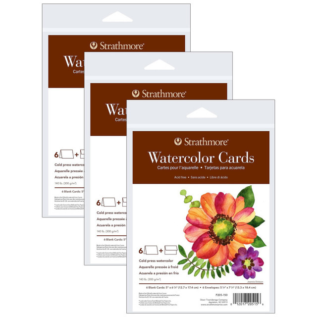 DIXON FINE ART Strathmore 400 Series Watercolor Cards & Envelopes, Full Size, 5x6.875 inch, 6 Per Pack, 3 Packs