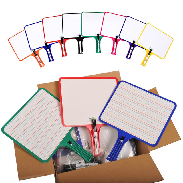 KLEENSLATE CONCEPTS LP KleenSlate® Rectangular Dry Erase Whiteboards with Markers, Blank/Lined Double-Sided, Assorted, Pack of 24