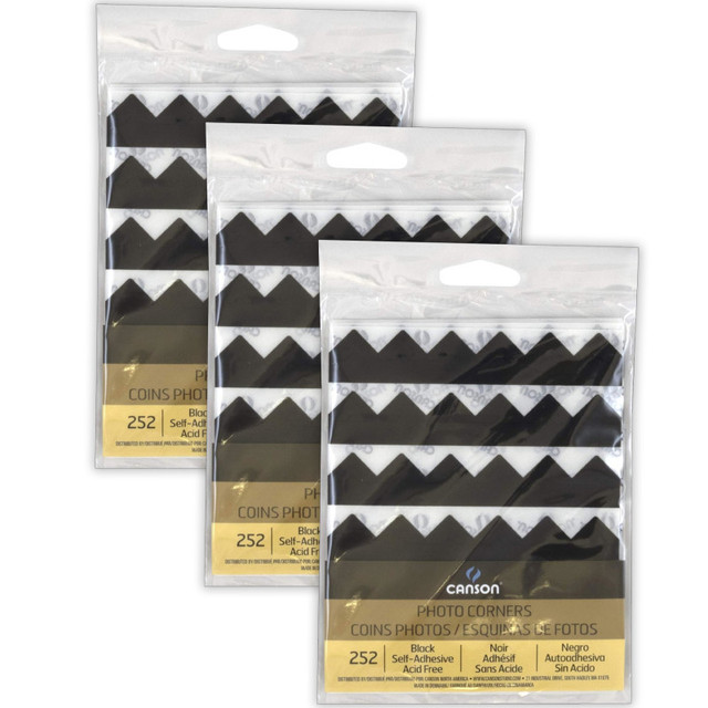 DIXON FINE ART Canson Self Adhesive Photo Corners, Black, 252 Pieces Per Pack, 3 Packs