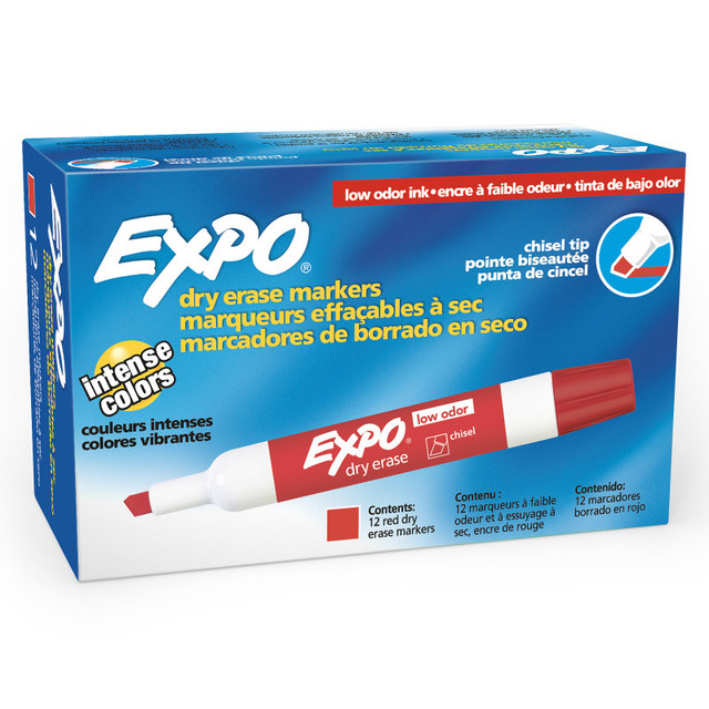 NEWELL BRANDS DISTRIBUTION LLC EXPO® Low-Odor Dry Erase Markers, Chisel Tip, Red, Box of 12