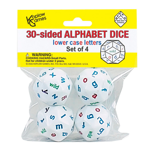KOPLOW GAMES INC. Koplow Games 30-Sided Alphabet Dice, Lowercase, Set of 4 KOPLOW GAMES INC. Koplow Games 30-Sided Alphabet Dice, Lowercase, Set of 4