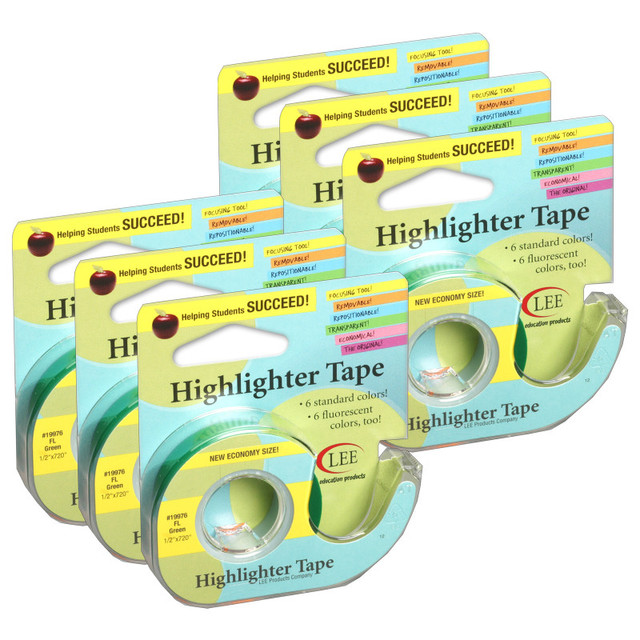LEE PRODUCTS COMPANY Lee Products Removable Highlighter Tape, Fluorescent Green, Pack of 6