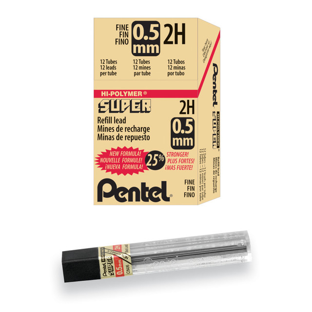 PENTEL OF AMERICA Pentel® Super Hi-Polymer Lead Refill (0.5mm) Fine, 2H, 12 Pieces/Tube, 12 Tubes/Box